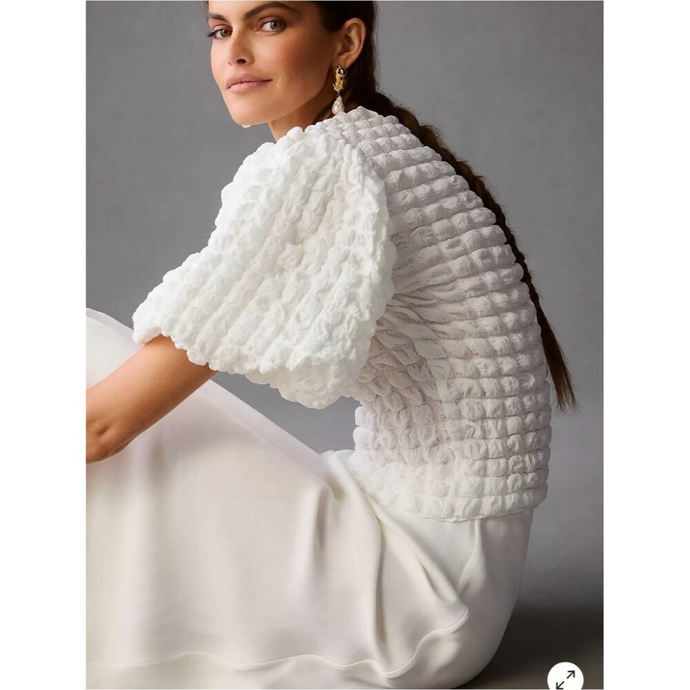 Muse White Textured Puff-Sleeve Top